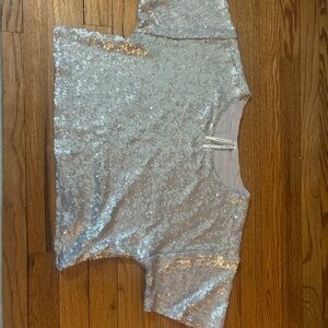 By Anthropologie Sequin Silver Crop Top